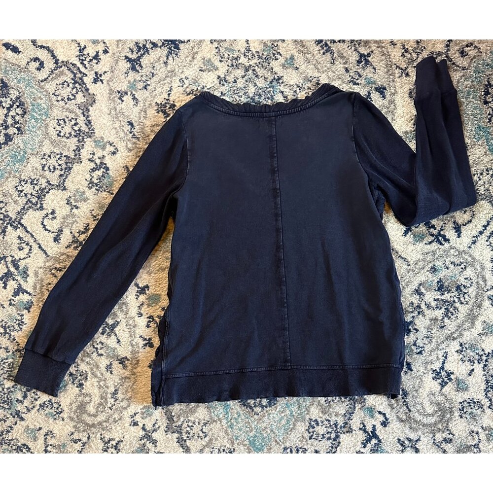 Anthropologie Saturday Sunday Arcana Navy Blue Side Button Sweater Cableknit L - Picture 11 of 12